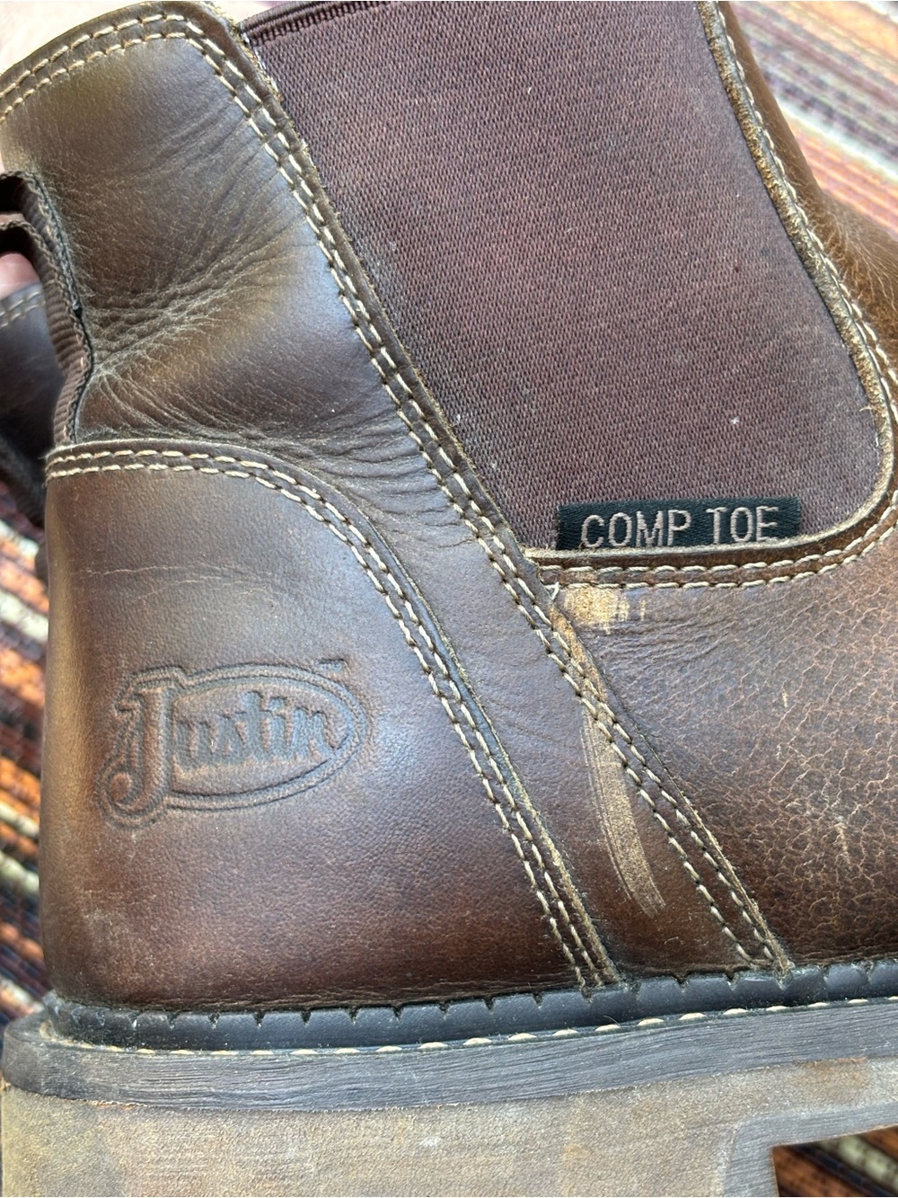 Justin Boots Brown Slip-On Western Work Boots - Picture 6 of 11